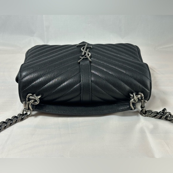 YSL College Medium Black in Quilted Leather Silver Hardware Used - Picture 10 of 16